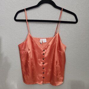 Mimi Chica Coral Satin Button Front Camisole Top S
